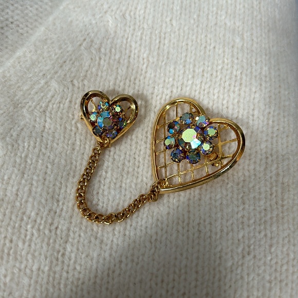 1960s Two Heart Chatelaine Style Pins, Perfect gift for Mother’s Day - Picture 2 of 12